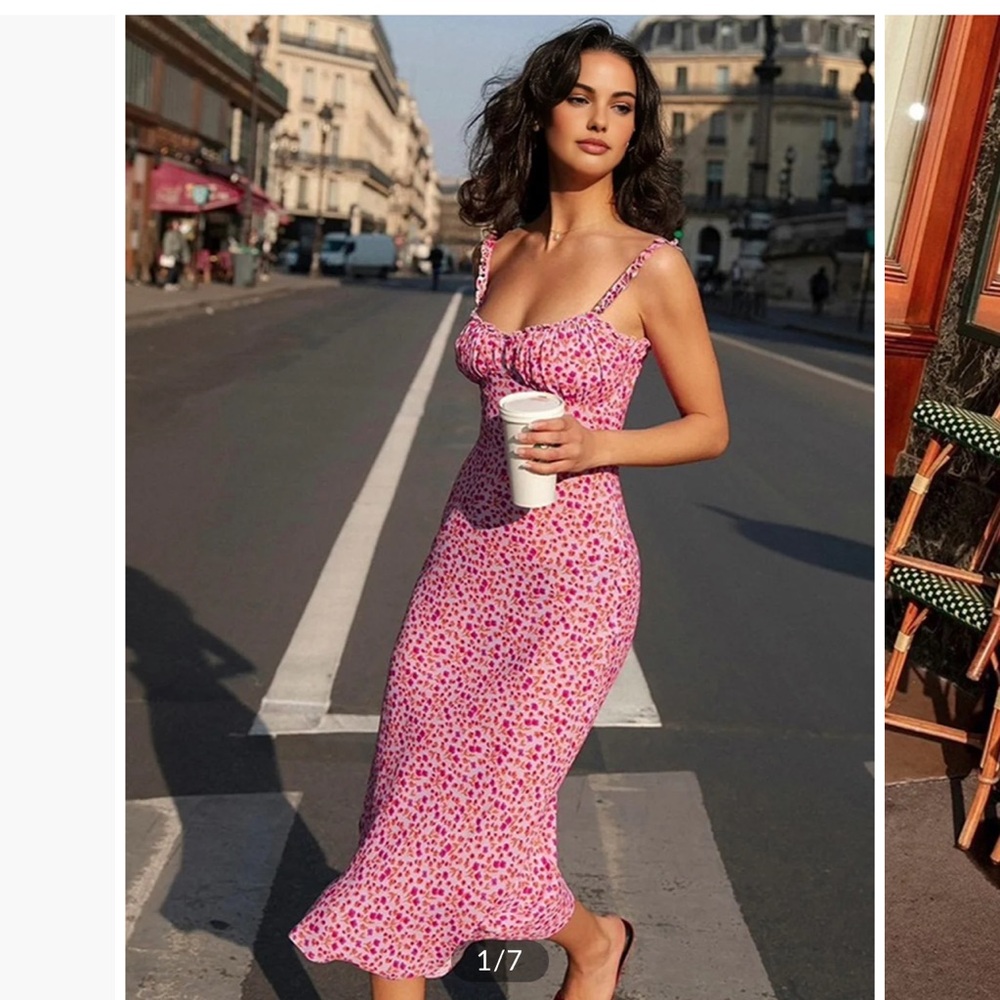Commense Pink Floral Midi Dress